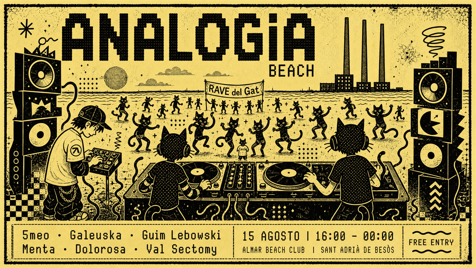 Flyer of ANALOGIA beach: a Rave del Gat tribute - FREE BEACH PARTY