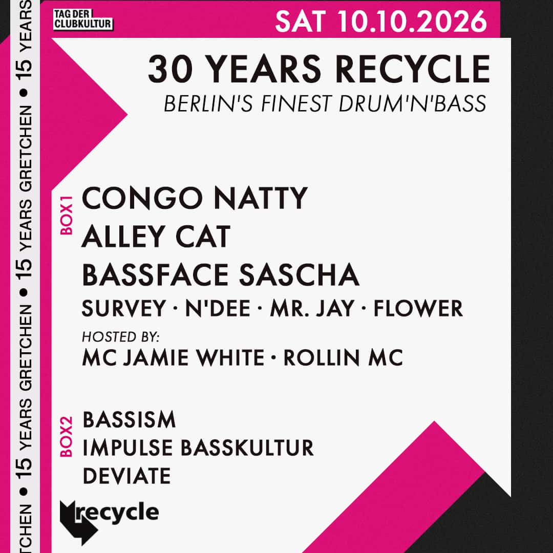 Flyer of 15 Years GRETCHEN: 30 YEARS RECYCLE ft. CONGO NATTY + ALLEY CAT