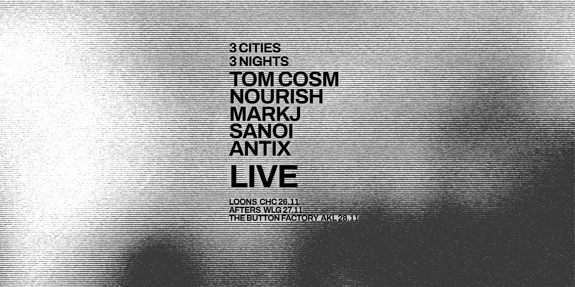 Flyer de 3 cities, 3 nights. WLG