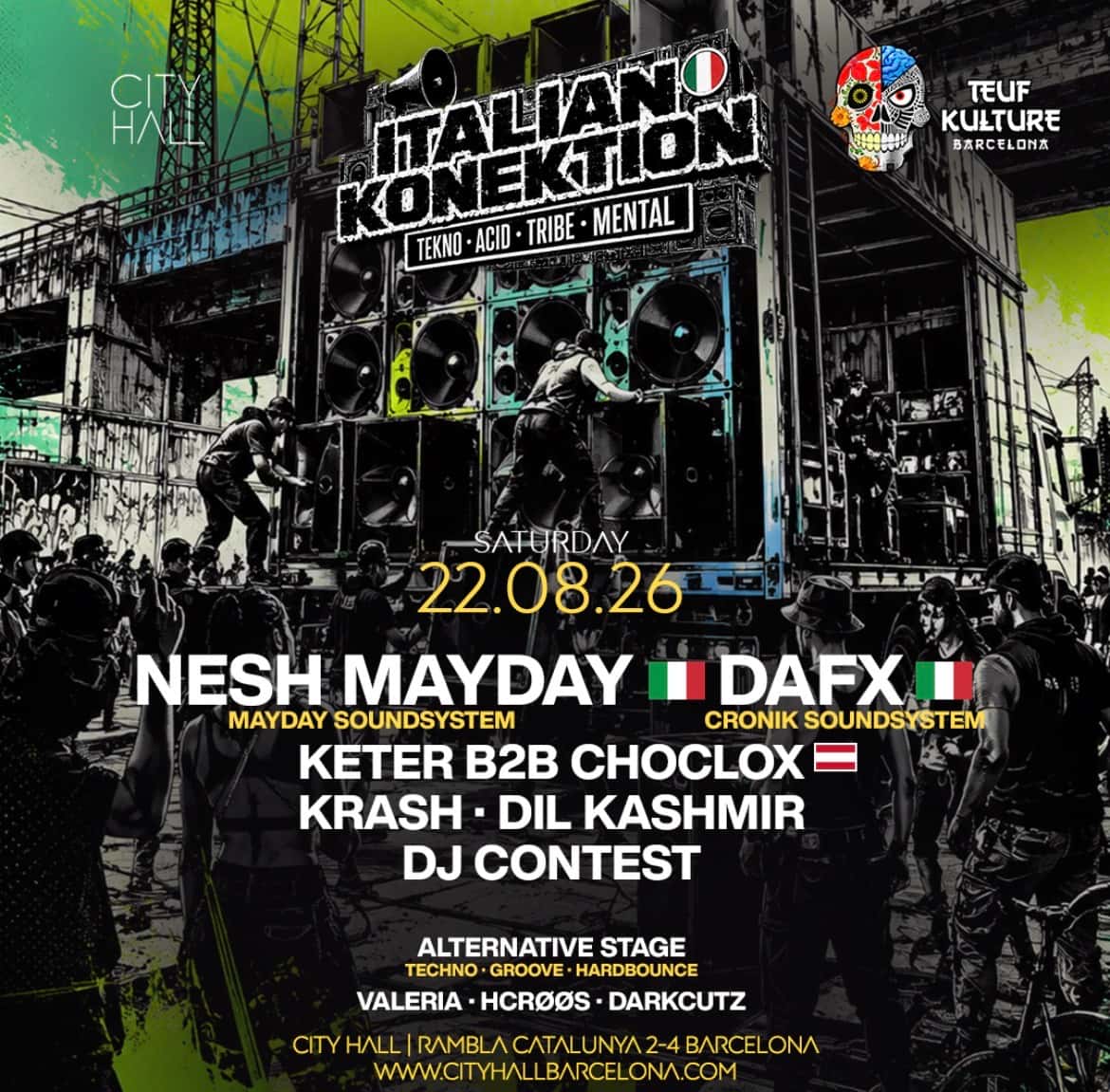 Cartel de City Hall pres. TEUF KULTURE || ITALIAN KONEKTION