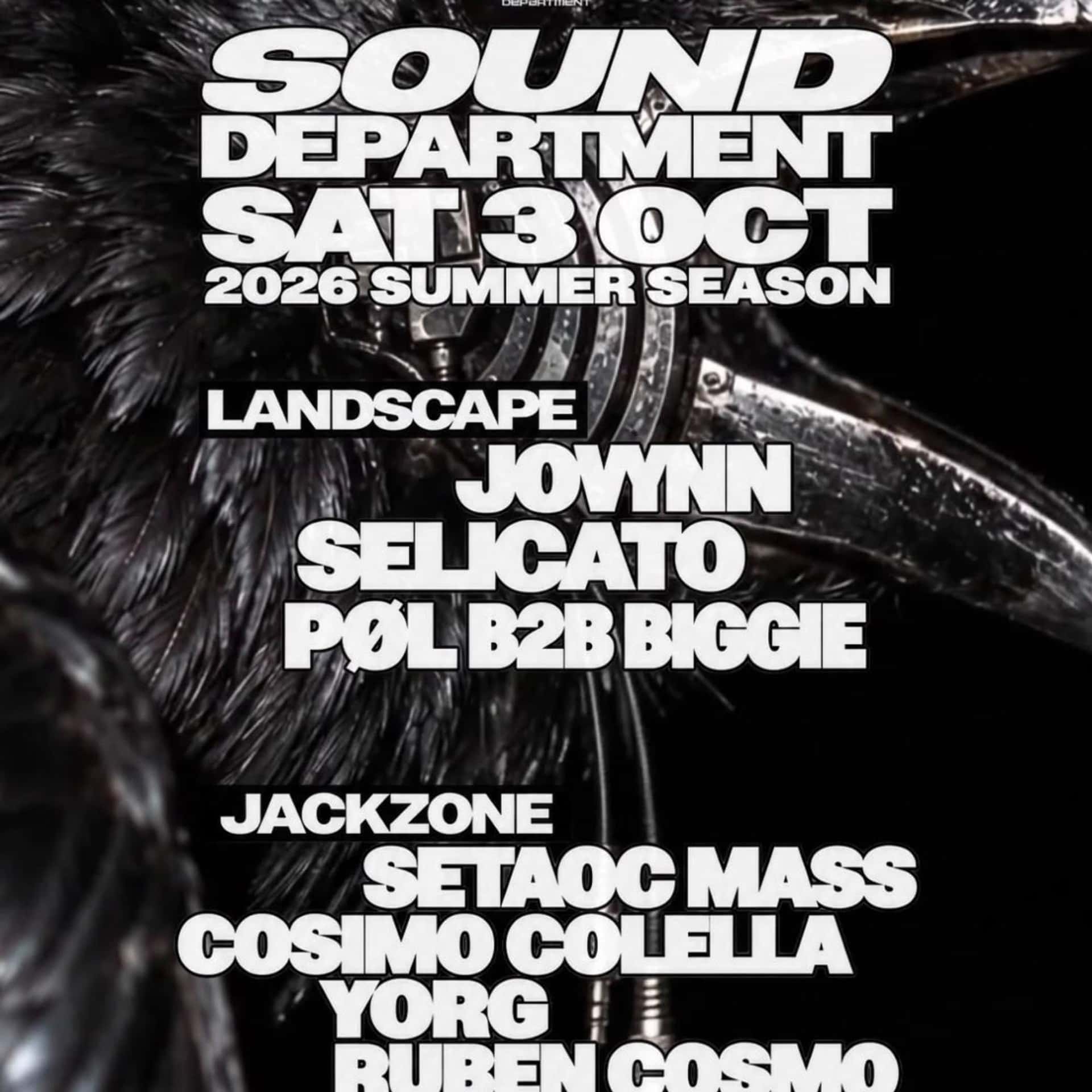 Flyer of SOUND DEPARTMENT 3RD October w/Jovynn and Setaoc Mass