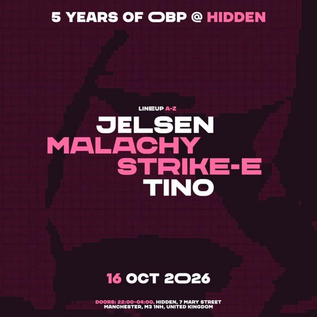 Flyer of 5 Years of OBP @ Hidden, Manchester