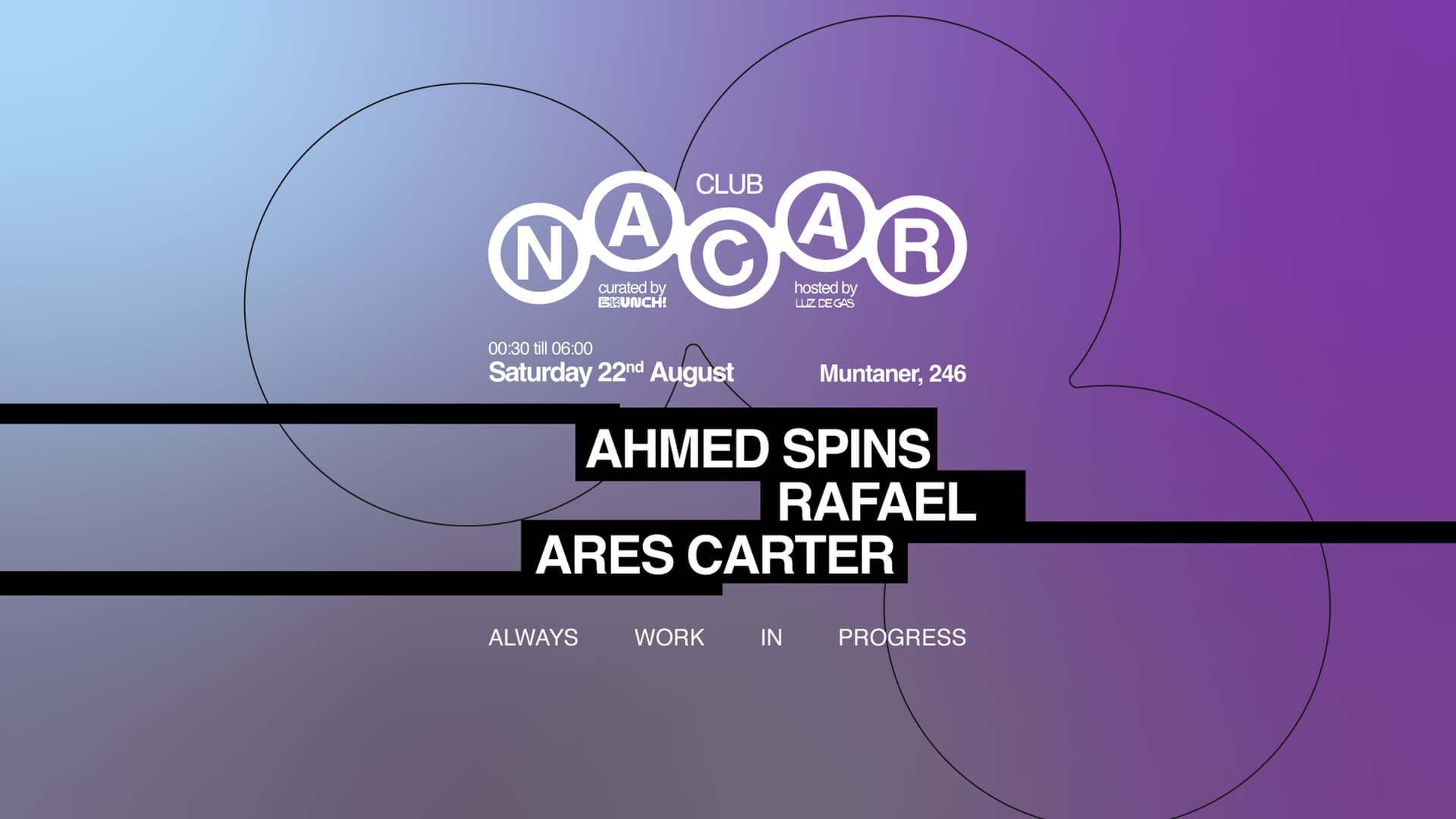 Cartel 1 de Nacar Club curated by Brunch Electronik / Ahmed Spins, Rafael Ares & Carter