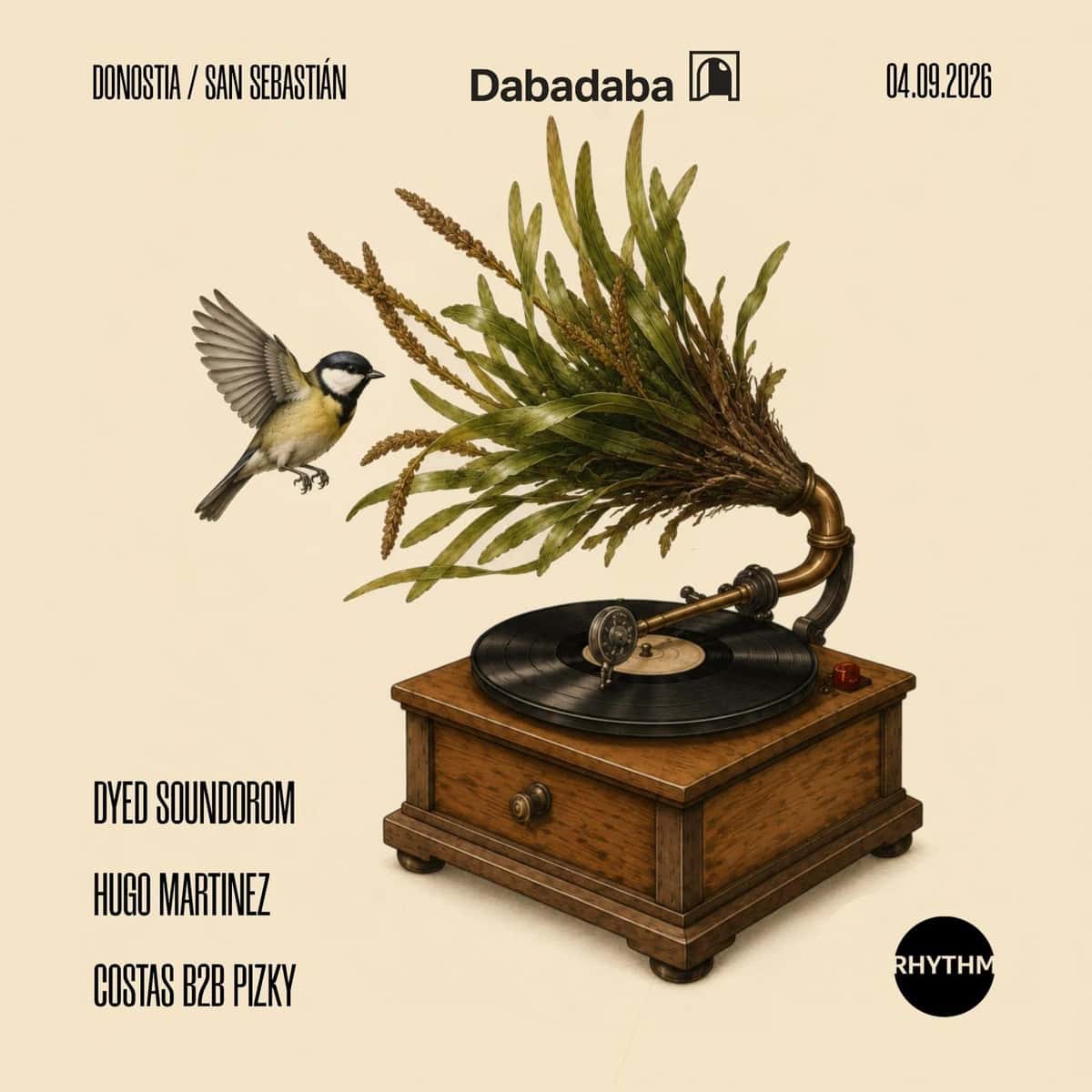 Cartel de Rhythm Point: Dyed Soundorom + Costas B2B Pizky + Hugo Martínez