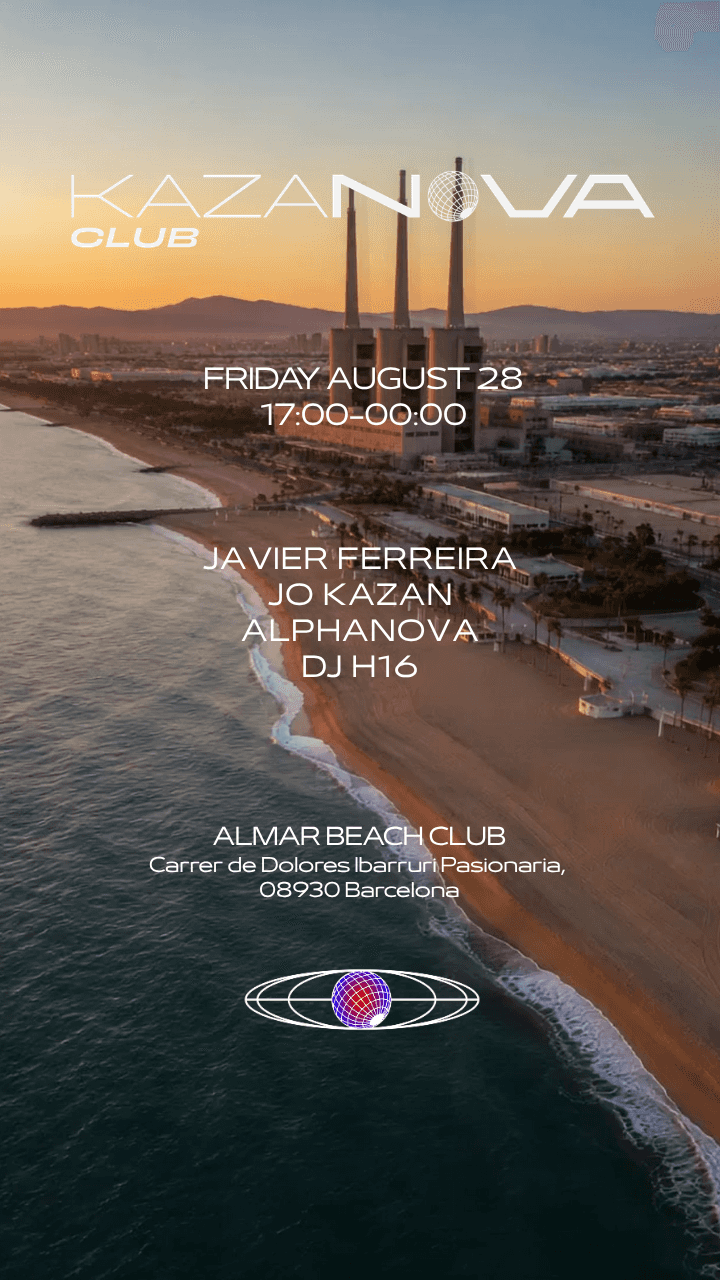 Flyer of FREE BEACH PARTY by Kazanova Club w/ Javier Ferreira, Jo Kazan