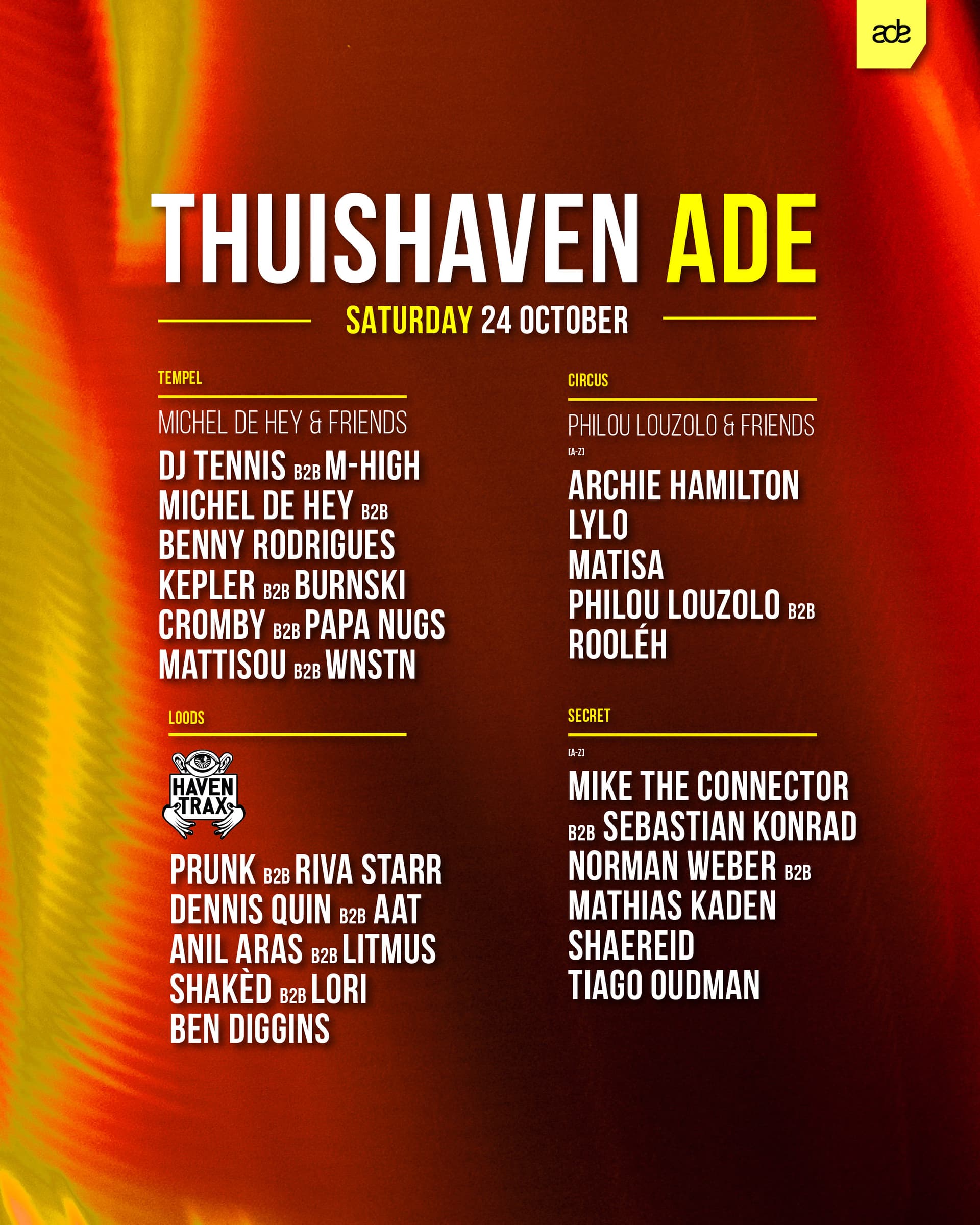 Thuishaven ADE Saturday Day w/ Michel de Hey / Philou Louzolo & Haven Trax