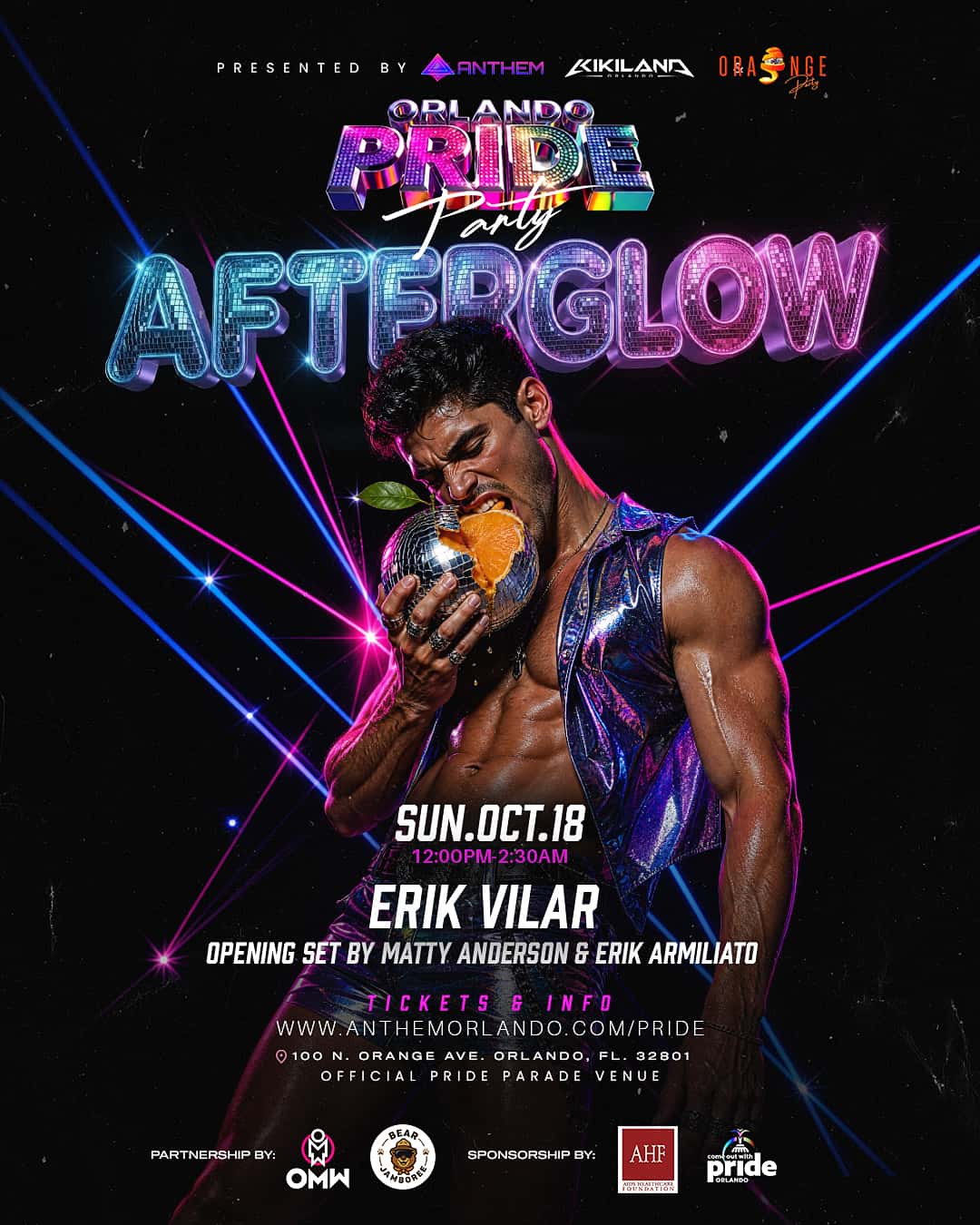 Flyer of Afterglow: Orlando Pride Closing Party with DJ Erik Vilar at Anthem Orlando