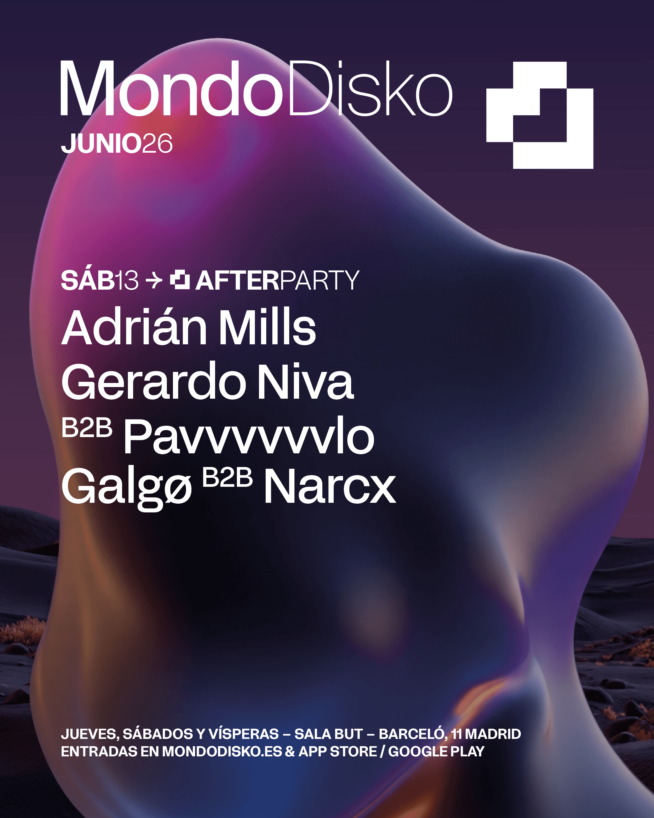 Cartel de AFTERPARTY: Adrián Mills / Gerardo Niva B2B Pavvvvvvlo / Galgø B2B Narcx