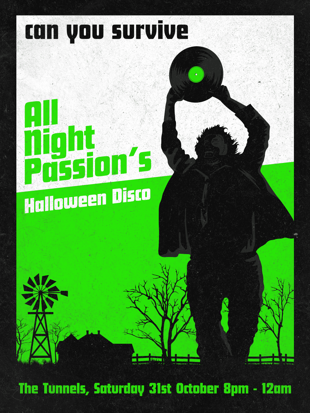 Flyer of All Night Passion's Halloween Disco (8pm-12am)