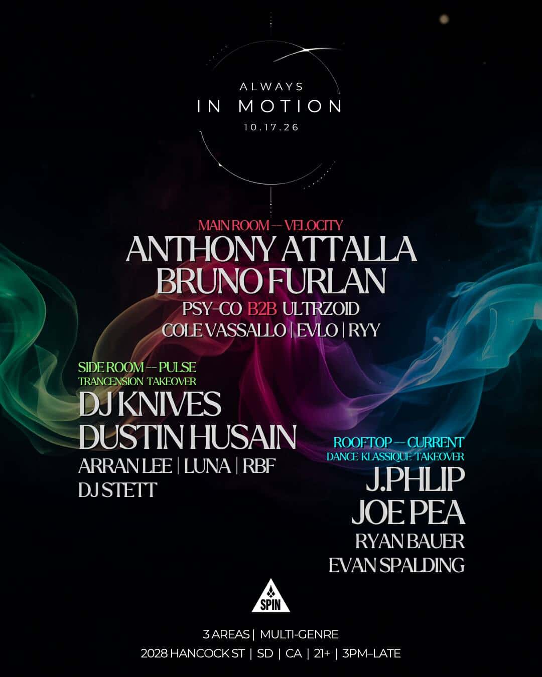 Flyer de ALWAYS IN MOTION: ANTHONY ATTALLA + BRUNO FURLAN + J.PHLIP