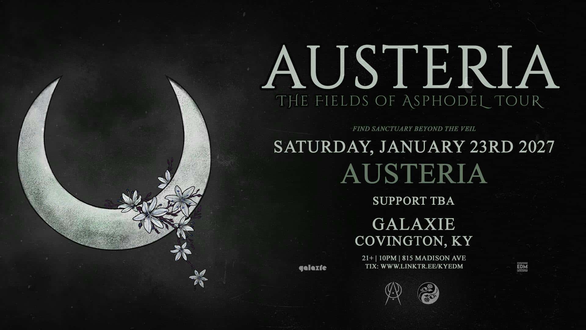 Flyer of Austeria: The Fields of Asphodel Tour at Galaxie - Covington