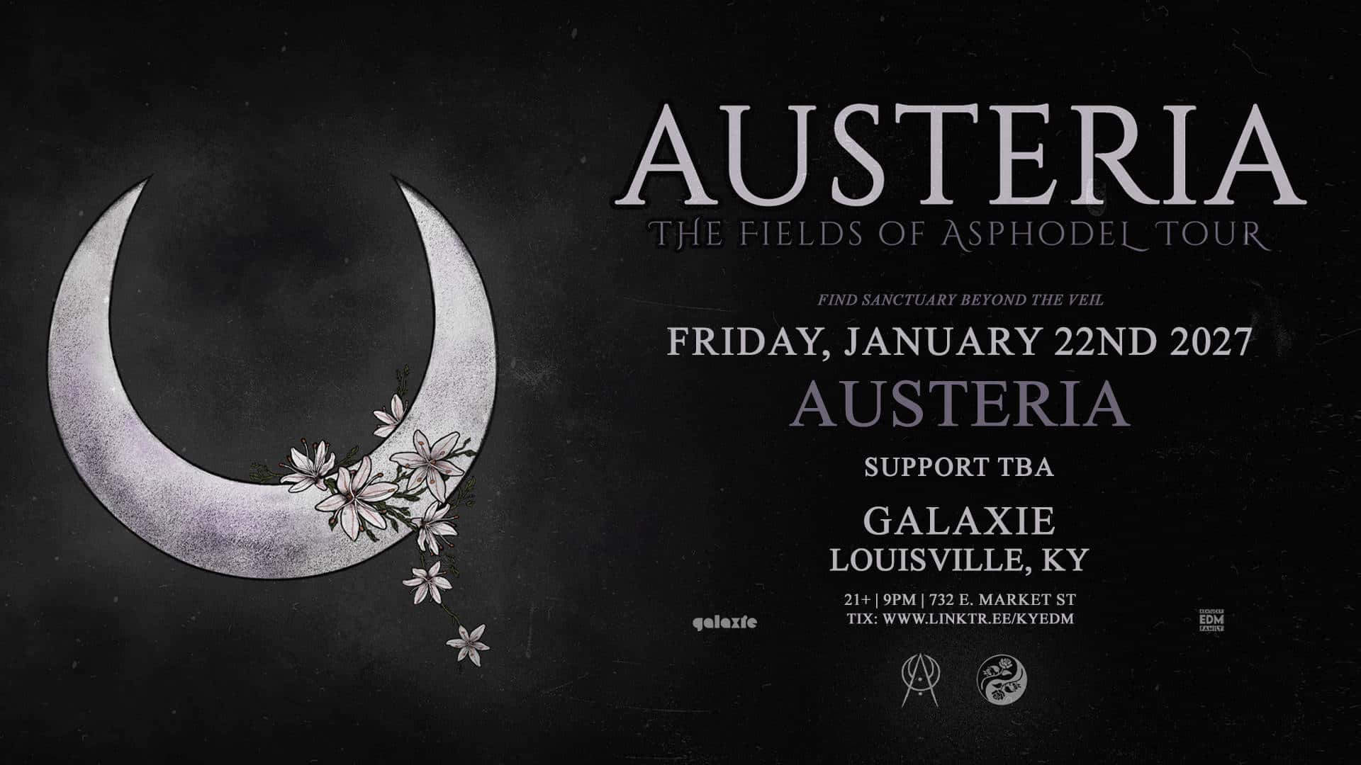 Flyer of Austeria: The Fields Of Asphodel Tour at Galaxie - Louisville