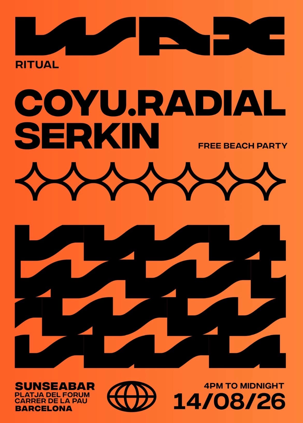 Cartel 1 de FREE OPEN AIR BEACH PARTY Wax Ritual by Coyu