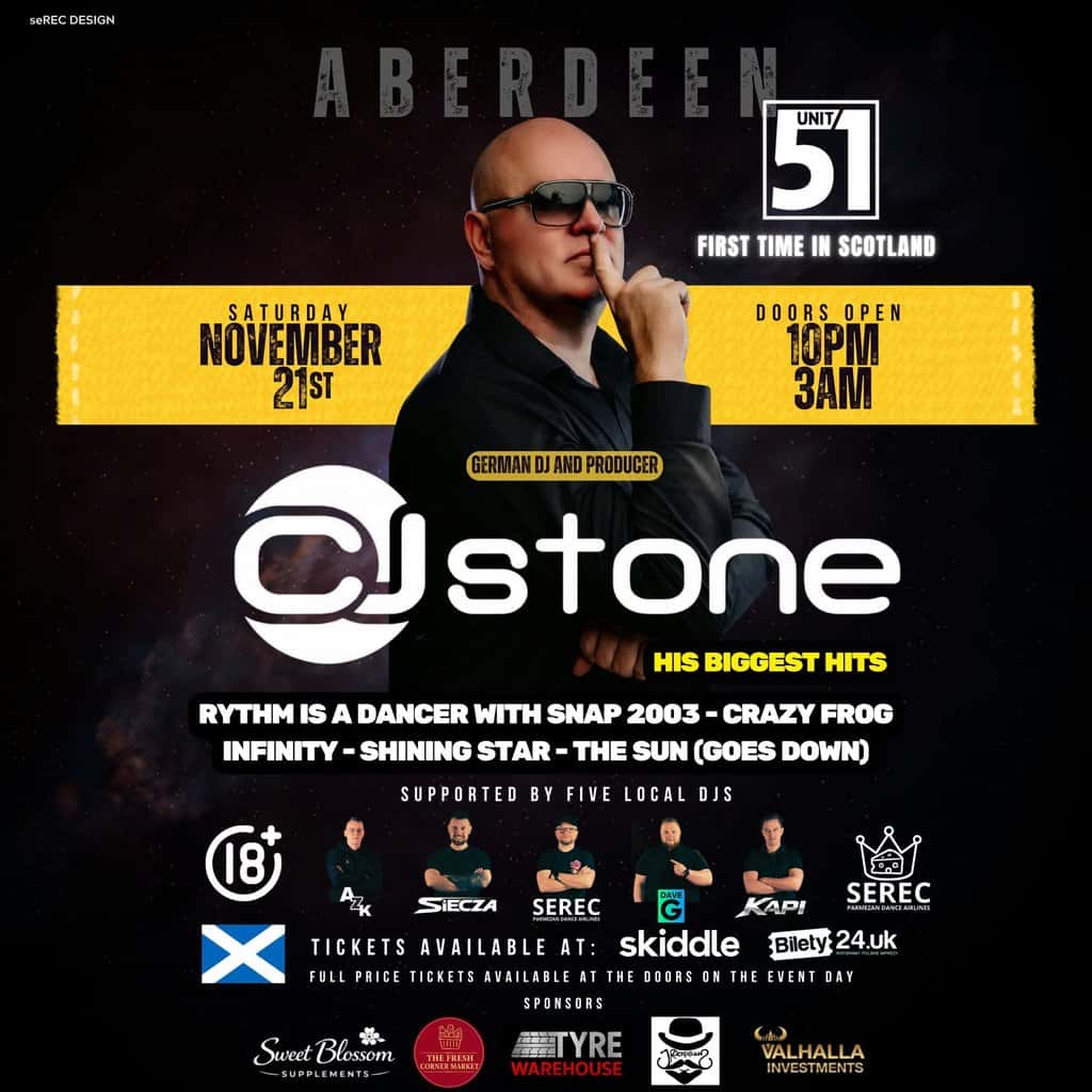 Flyer of CJ Stone in Aberdeen