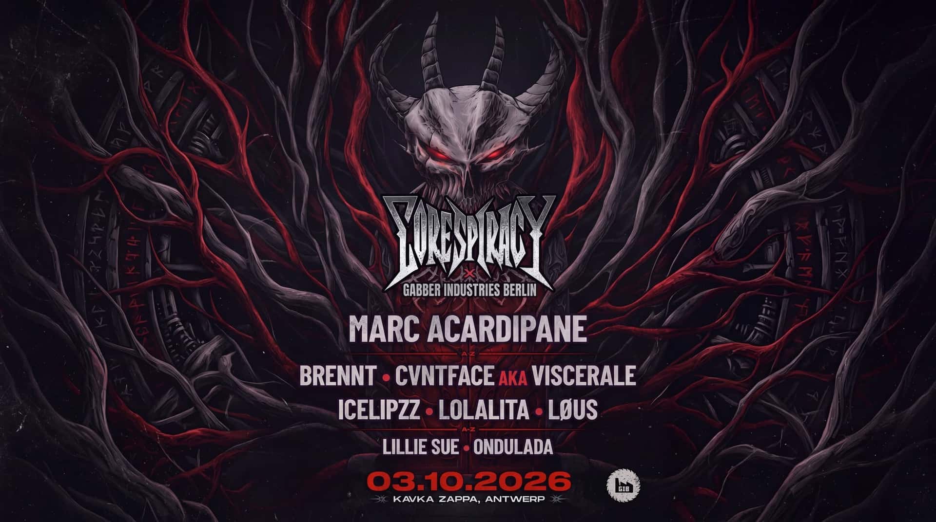 Flyer of CORESPIRACY x GABBER INDUSTRIES BERLIN