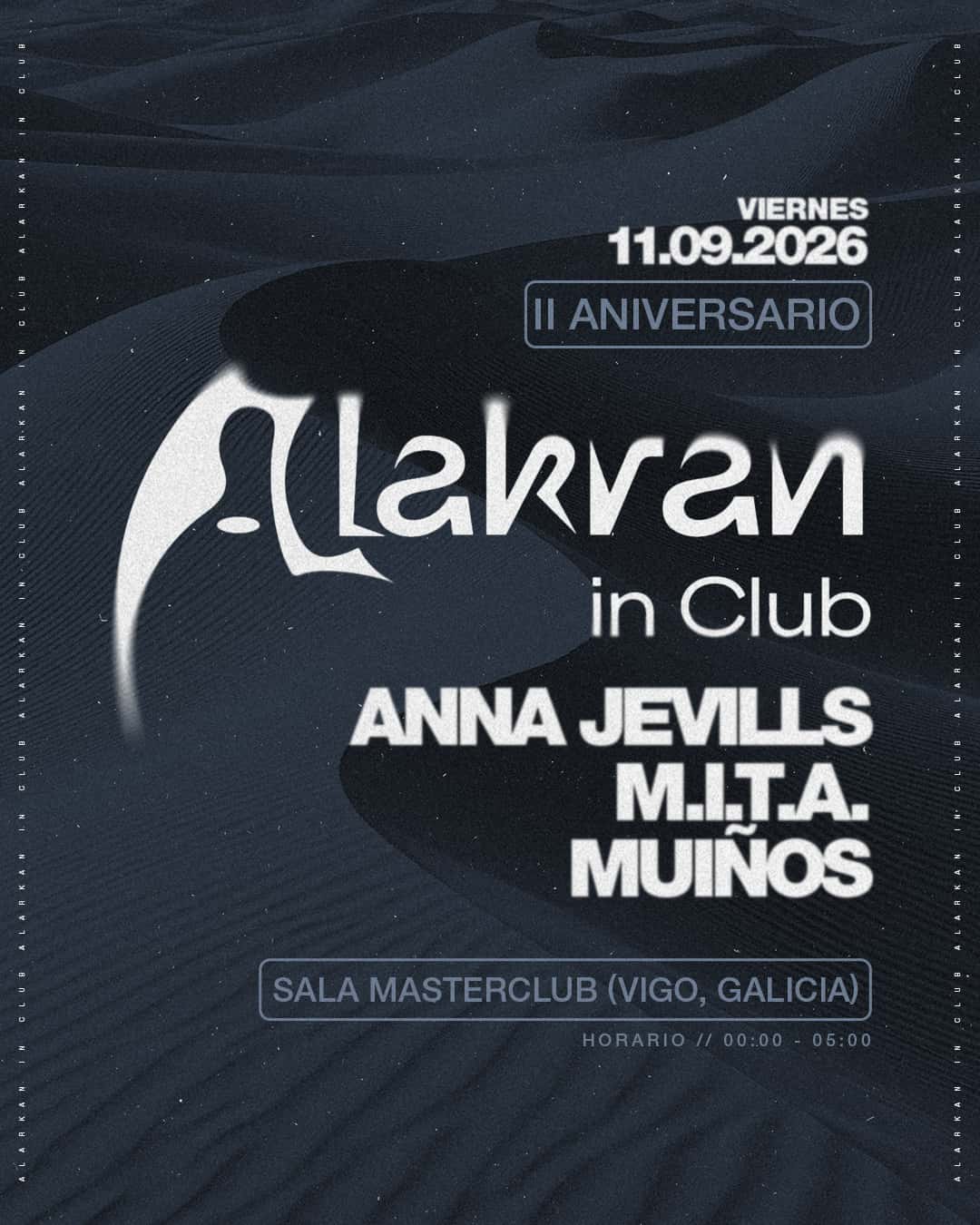 Flyer de Alakran II Aniversario - Anna Jevills, M.I.T.A., Muiños