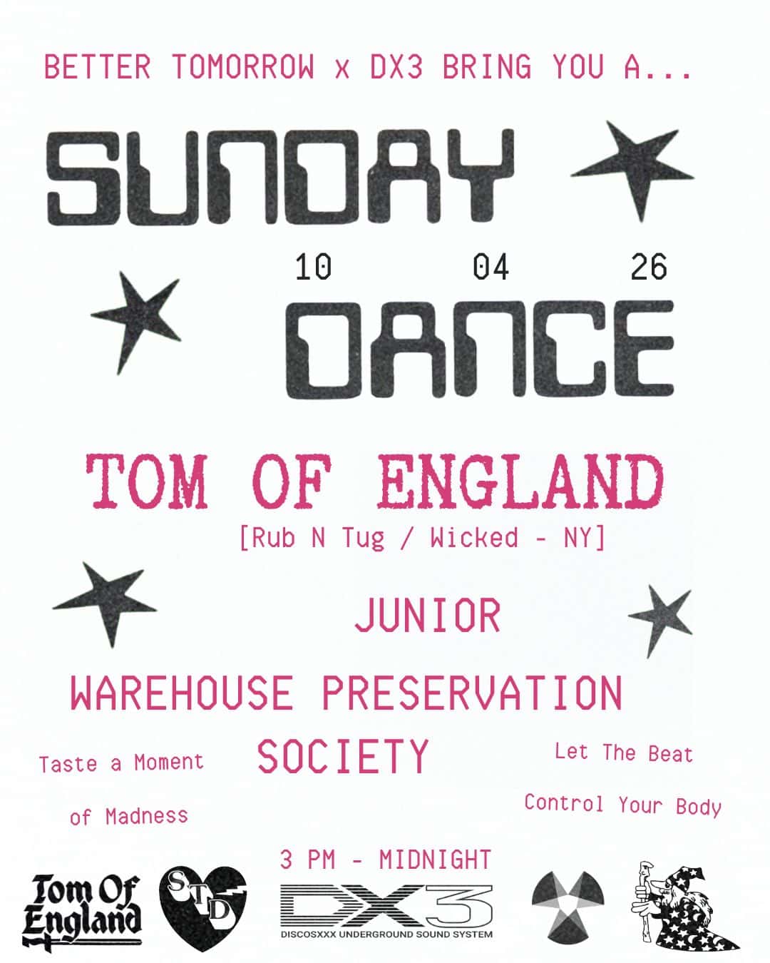 Flyer of Sunday Dance with Tom of England