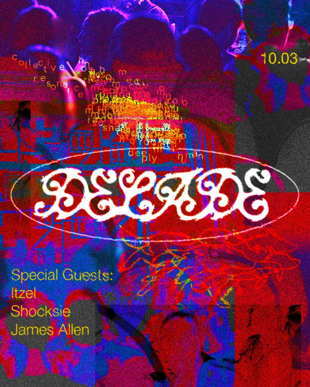 Flyer of Delade Residency Night with Itzel, Shocksie, and James Allen