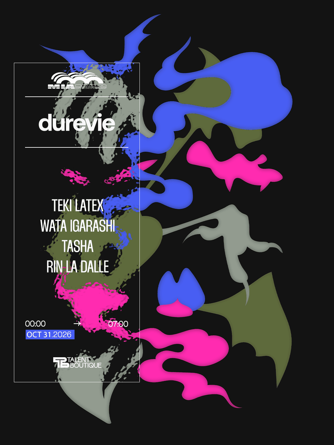 Flyer de Dure Vie : Teki Latex, Wata Igarashi, Tasha, Rin La Dalle