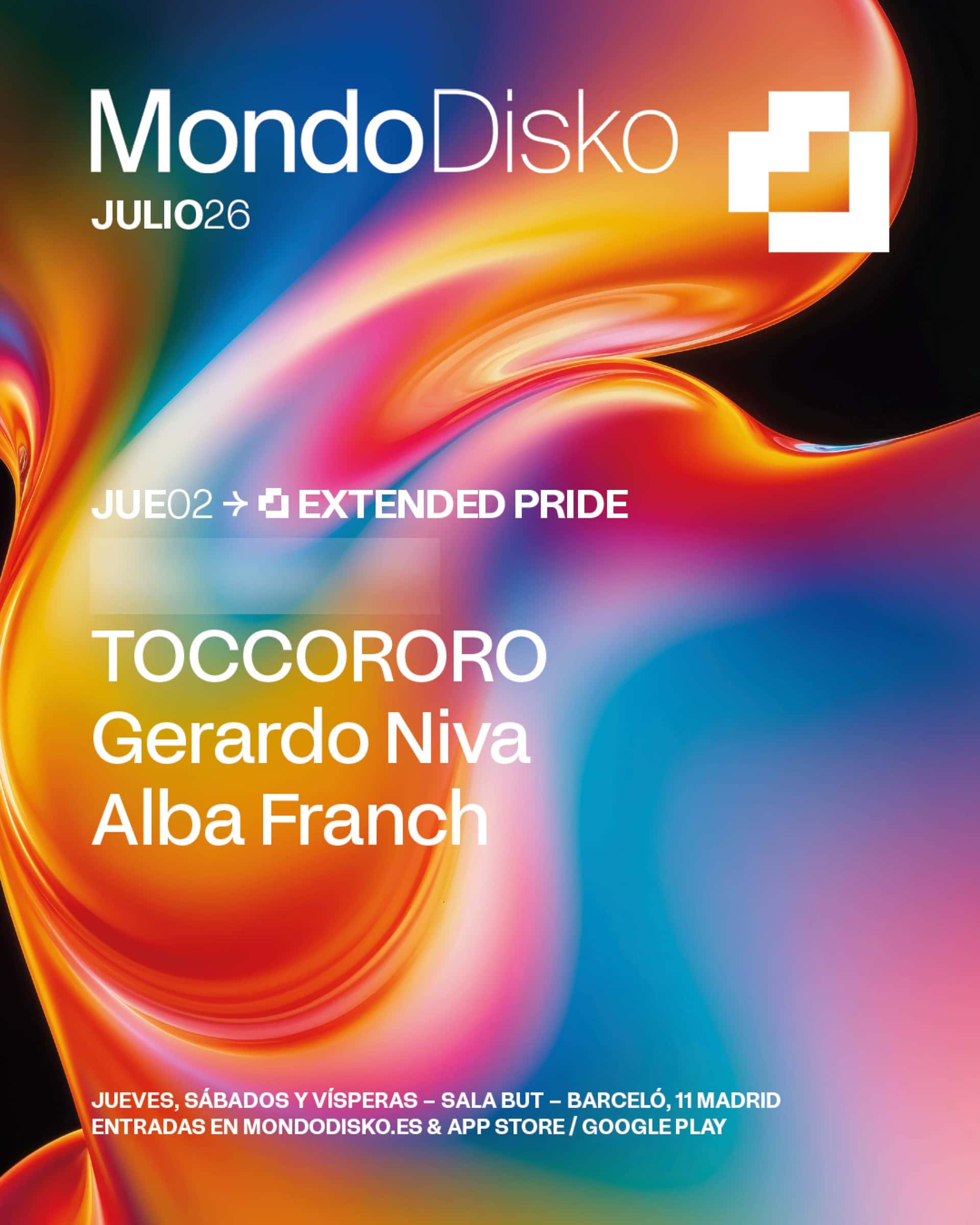 Cartel de EXTENDED PRIDE: TBA / TOCCORORO / Gerardo Niva / Alba Franch