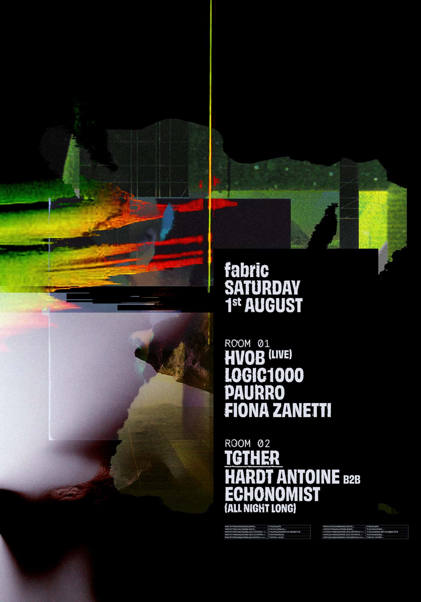 Flyer of fabric: HVOB (Live), Logic1000, Hardt Antoine B2B Echonomist, PAURRO, Fiona Zanetti