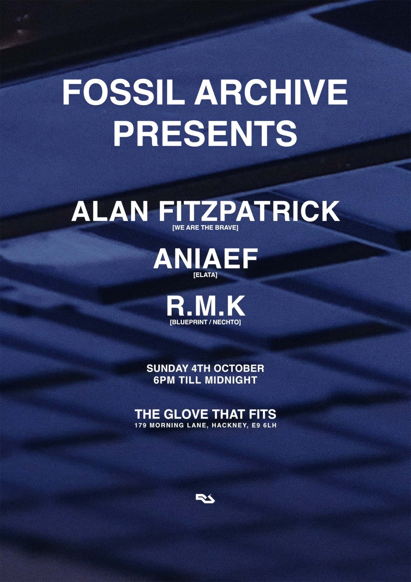 Flyer of Fossil Archive presents: Alan Fitzpatrick, R.M.K, Aniaef