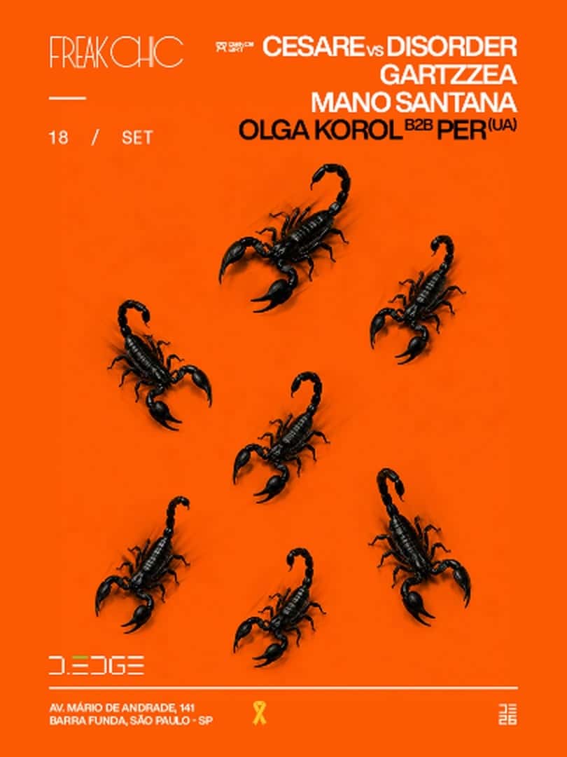 Flyer de FREAK CHIC D-EDGE SP pres.: P1: OLGA KOROL B2B PER (UA). CESARE VS DISORDER. GARTZZEA. MANO SANTANA