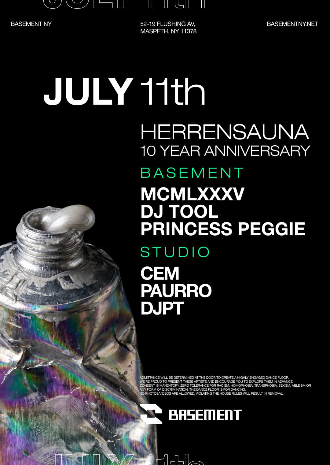 Herrensauna 10 Year Anniversary: MCMLXXXV / DJ TOOL / Princess Peggie / CEM / PAURRO / DJPT