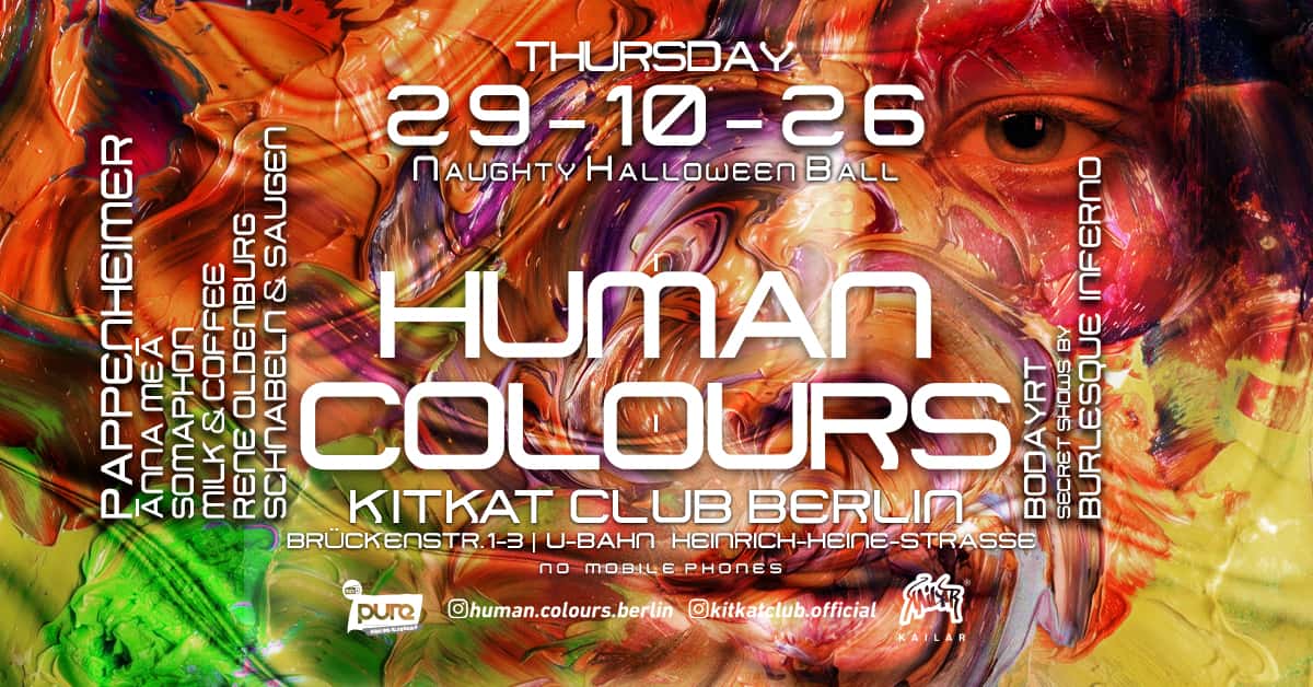 Flyer of Human Colours 'Naughty Halloween Ball at KitKatClub w/ Pappenheimer - Ānna Meā - Somaphon