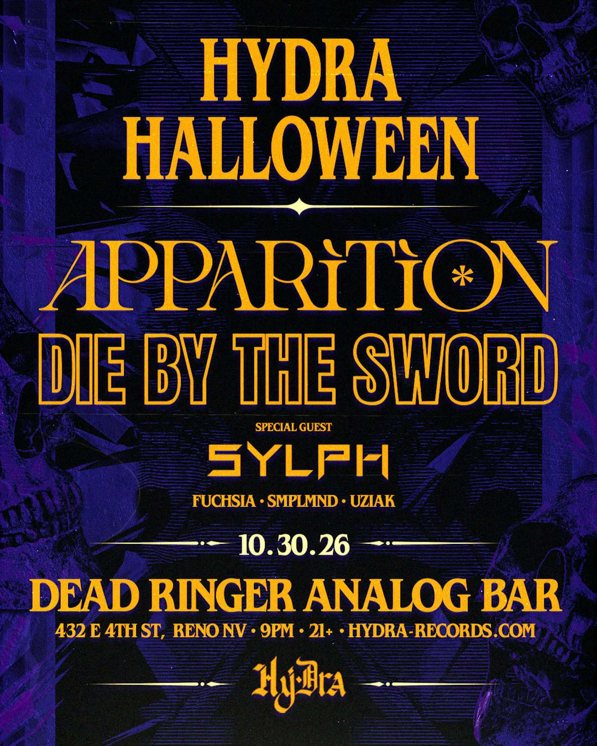 Flyer of Hydra Halloween - Apparition, Die by the Sword & Sylph