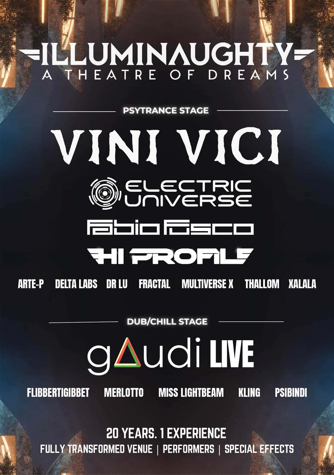 Flyer de IllumiNaughty: 20 Years Of Chaos, with Vini Vici & More
