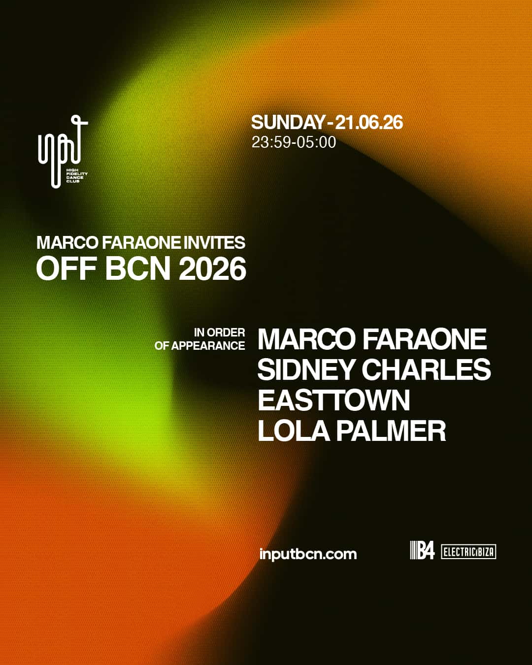 Flyer of INPUT OFF BCN 2026 pres Marco Faraone & guests