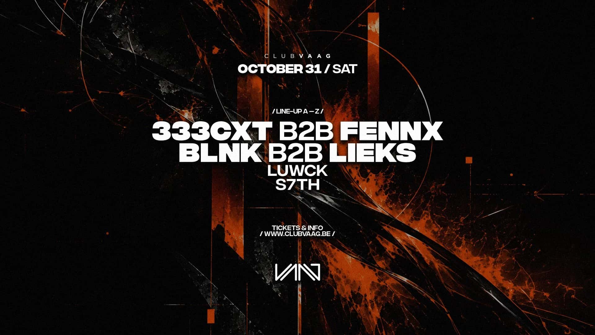 Flyer de Club Vaag Invites 333CXT B2B FENNX & BLNK B2B LIEKS