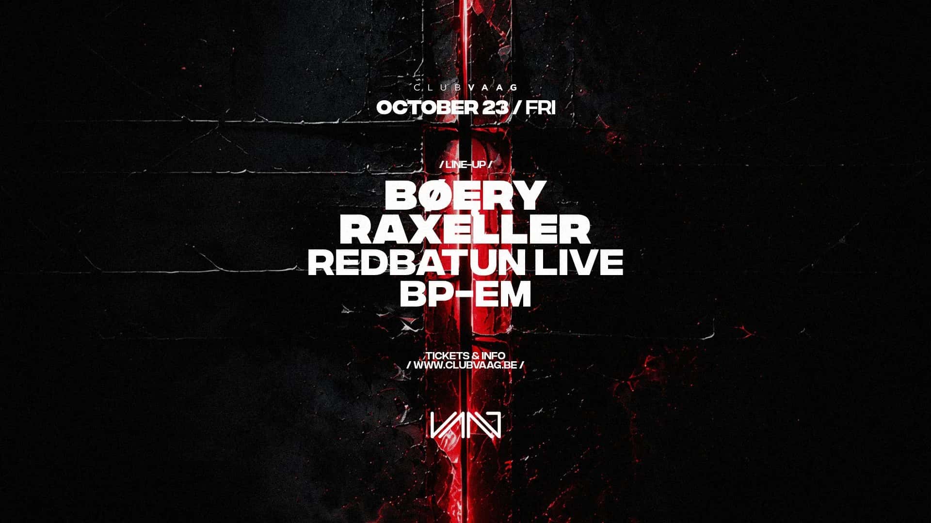 Flyer de Club Vaag Invites BØĘRY & RAXELLER