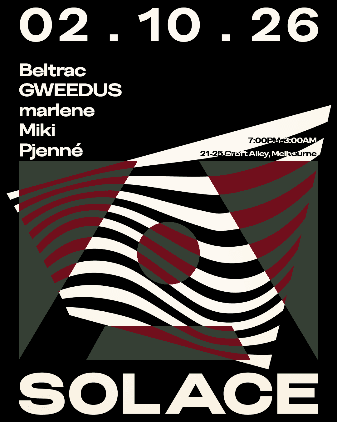 Flyer of Solace Invites W/ Beltrac, GWEEDUS, marlene, Miki, Pjenné