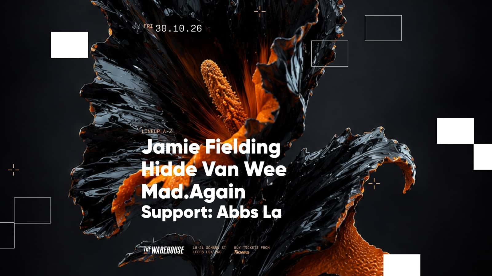 Flyer of The Warehouse: Jamie Fielding, Hidde Van Wee, Mad.Again + Abbs La