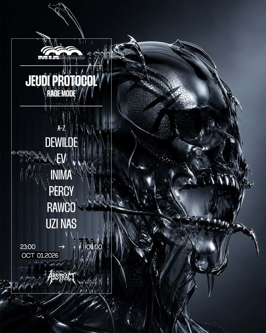 Flyer de Jeudi Protocol : Rawco, Uzi Nas, Dewilde, Ev, Inima, Percy