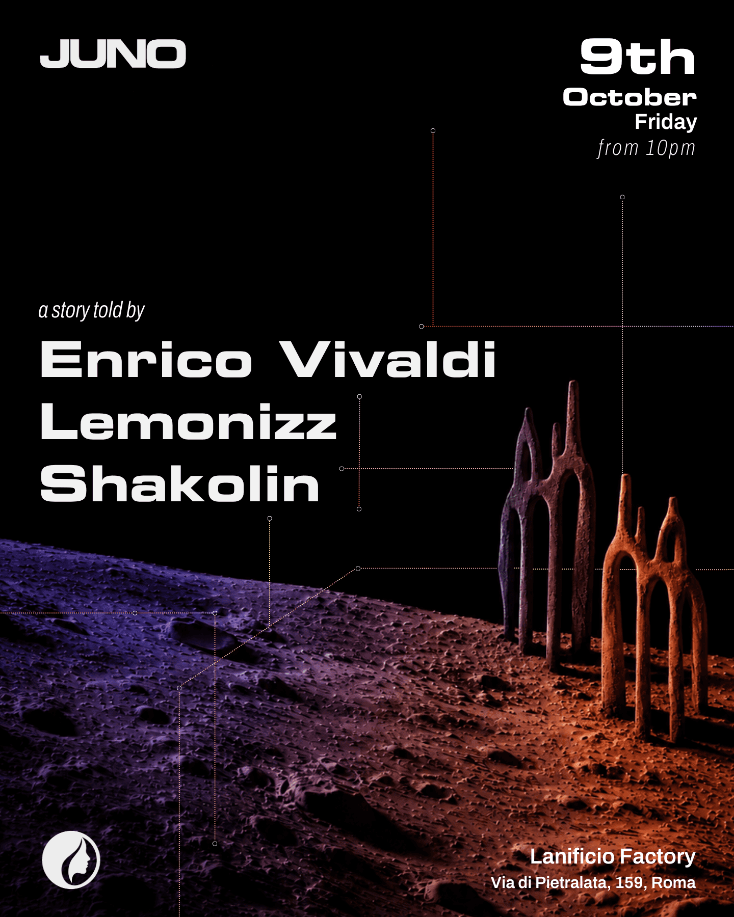Flyer of JUNO WORLD w/ Shakolin, Enrico Vivaldi, Lemonizz