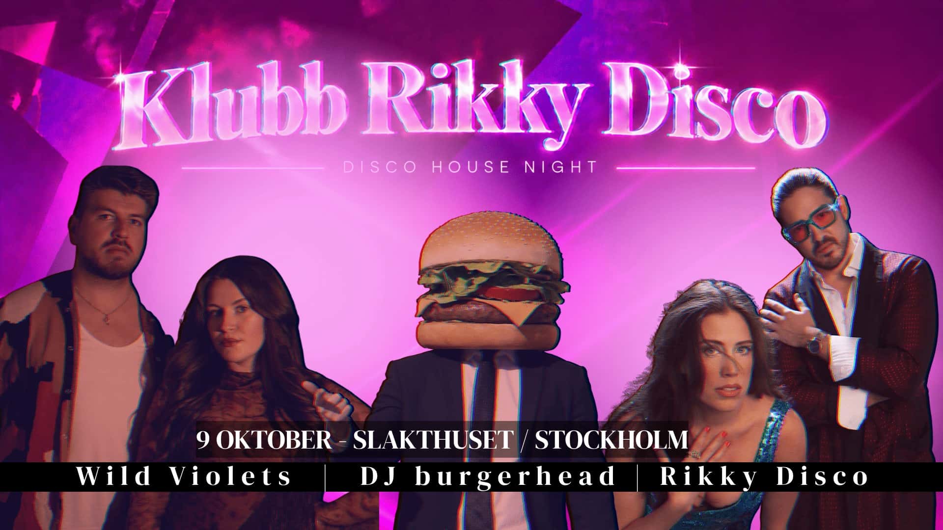 Flyer of KLUBB RIKKY DISCO | Wild Violets | DJ burgerhead | 9 OCT | SLAKTHUSET I STOCKHOLM