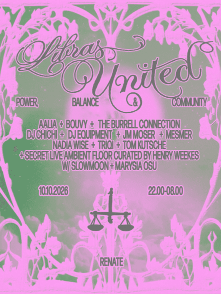 Flyer of Renate Klubnacht / Libras United w/ Nadia Wise, The Burell Connection, Triqi & Henry Weekes