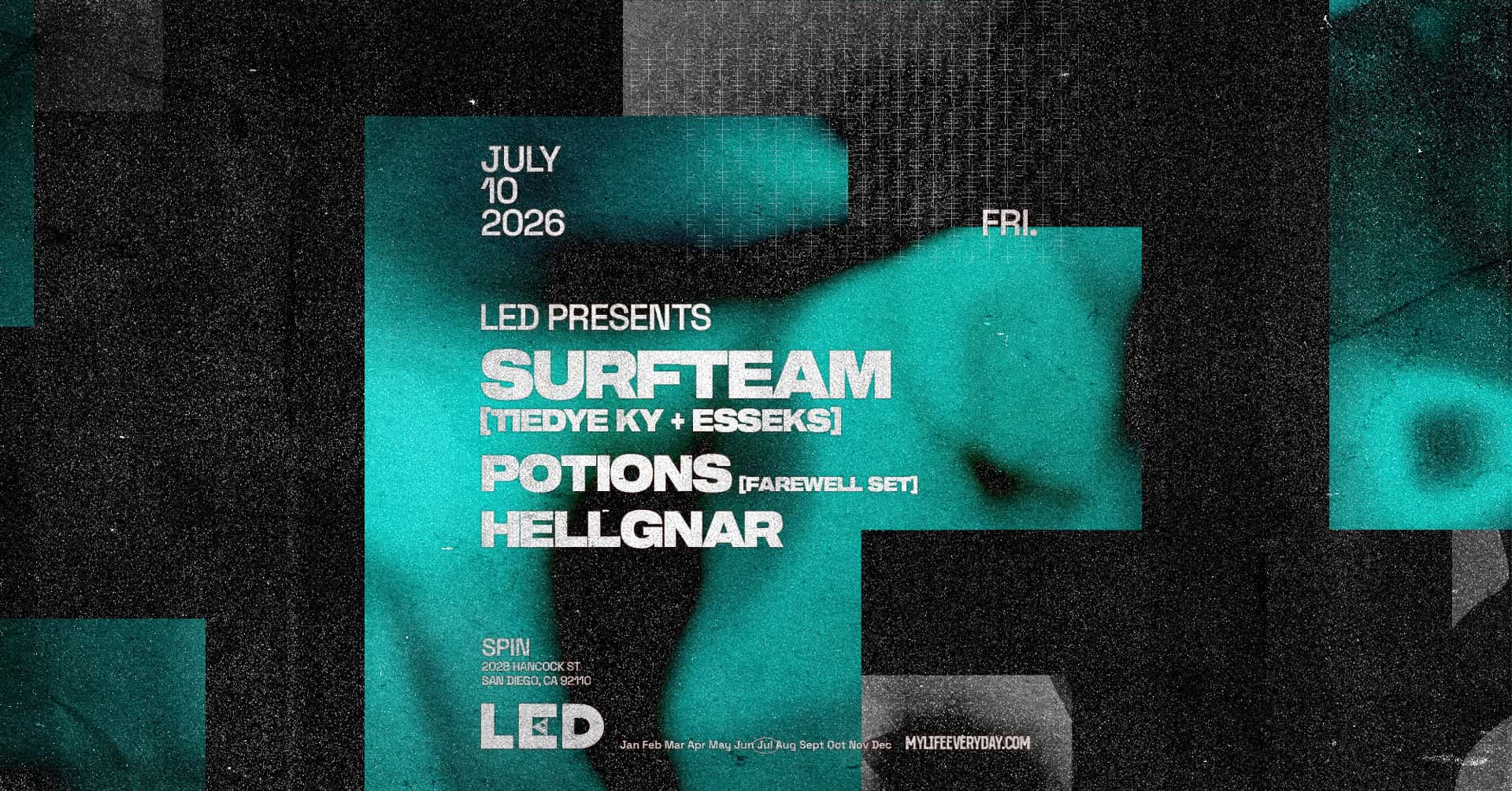 Flyer of LED presents SURFTEAM (ESSEKS + TIEDYE KY) + POTIONS
