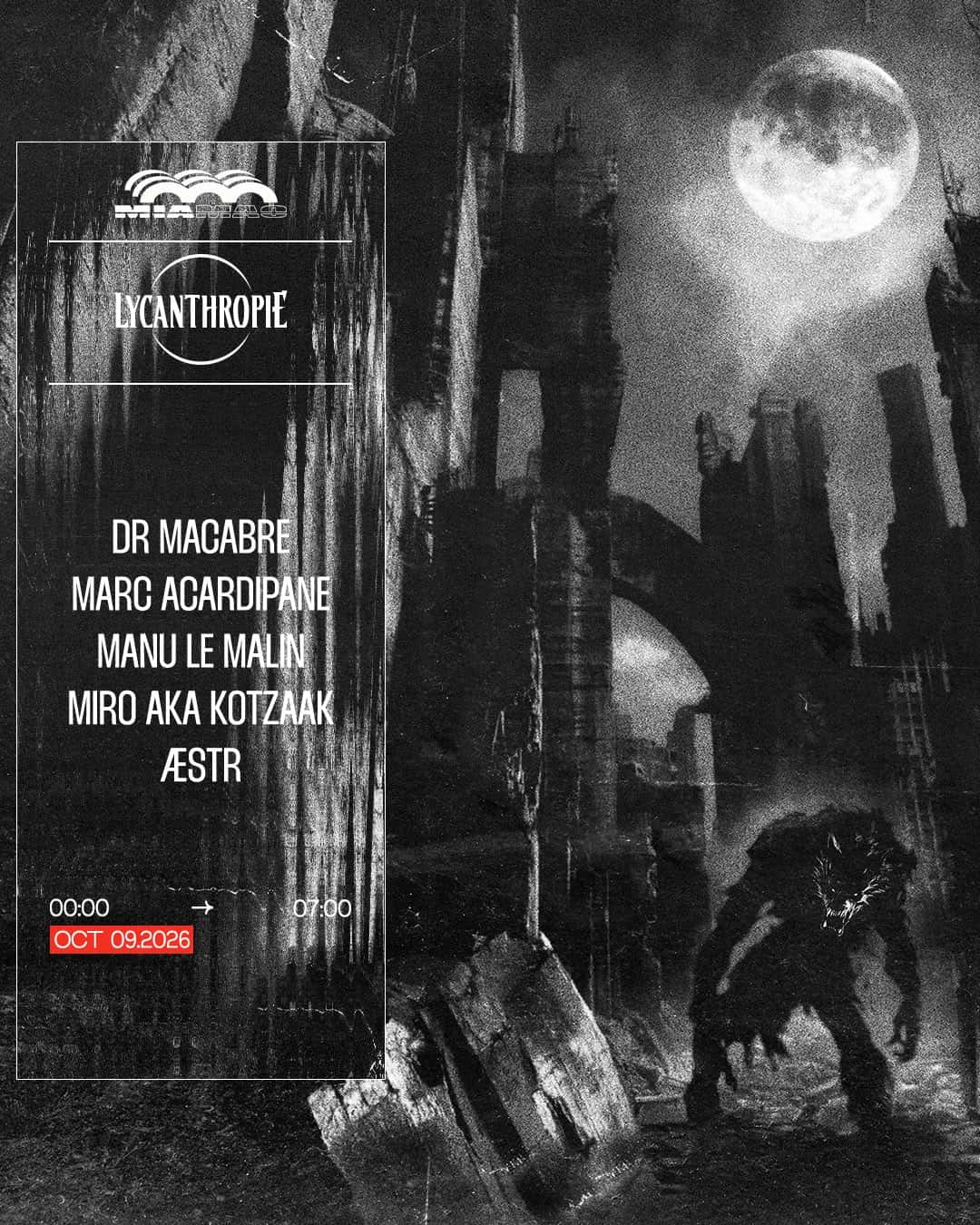 Flyer de LYCANTHROPIE : MARC ACARDIPANE, DR MACABRE, MANU LE MALIN