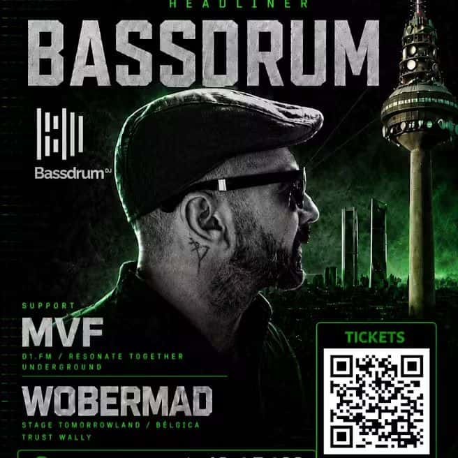 Flyer of Madrid only Techno: Bassdrum + MVF + Wobermad