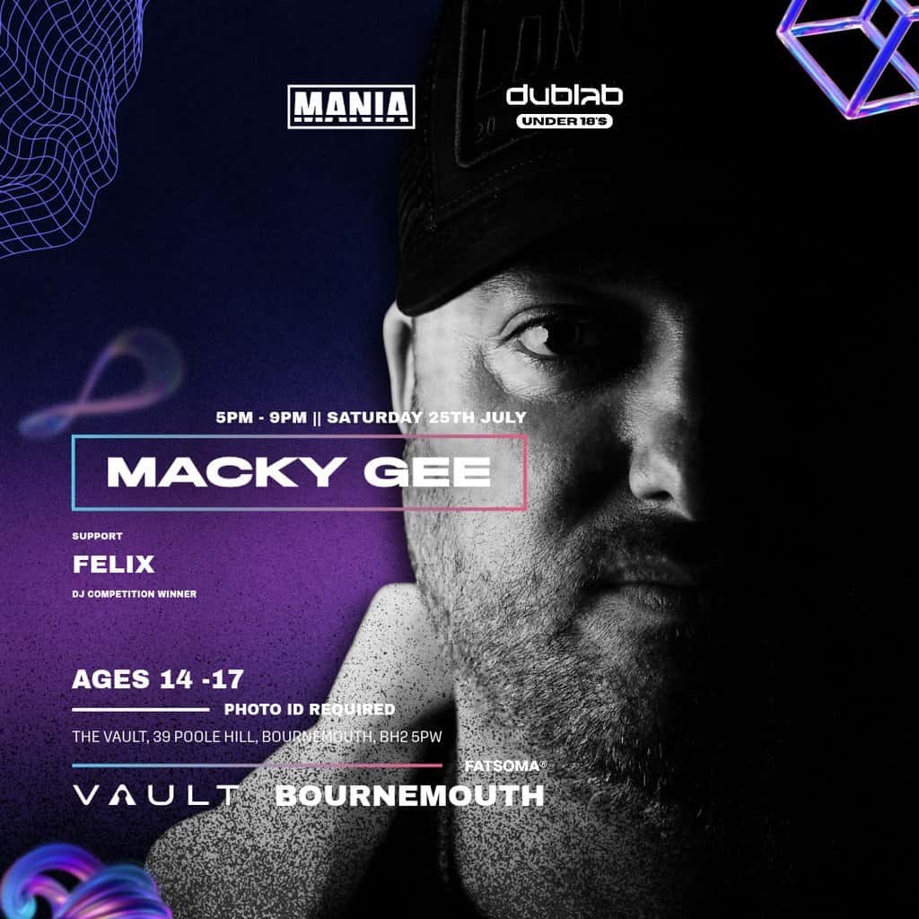 Flyer of MANIA U18 x DUB LAB : BOURNEMOUTH + MACKY GEE
