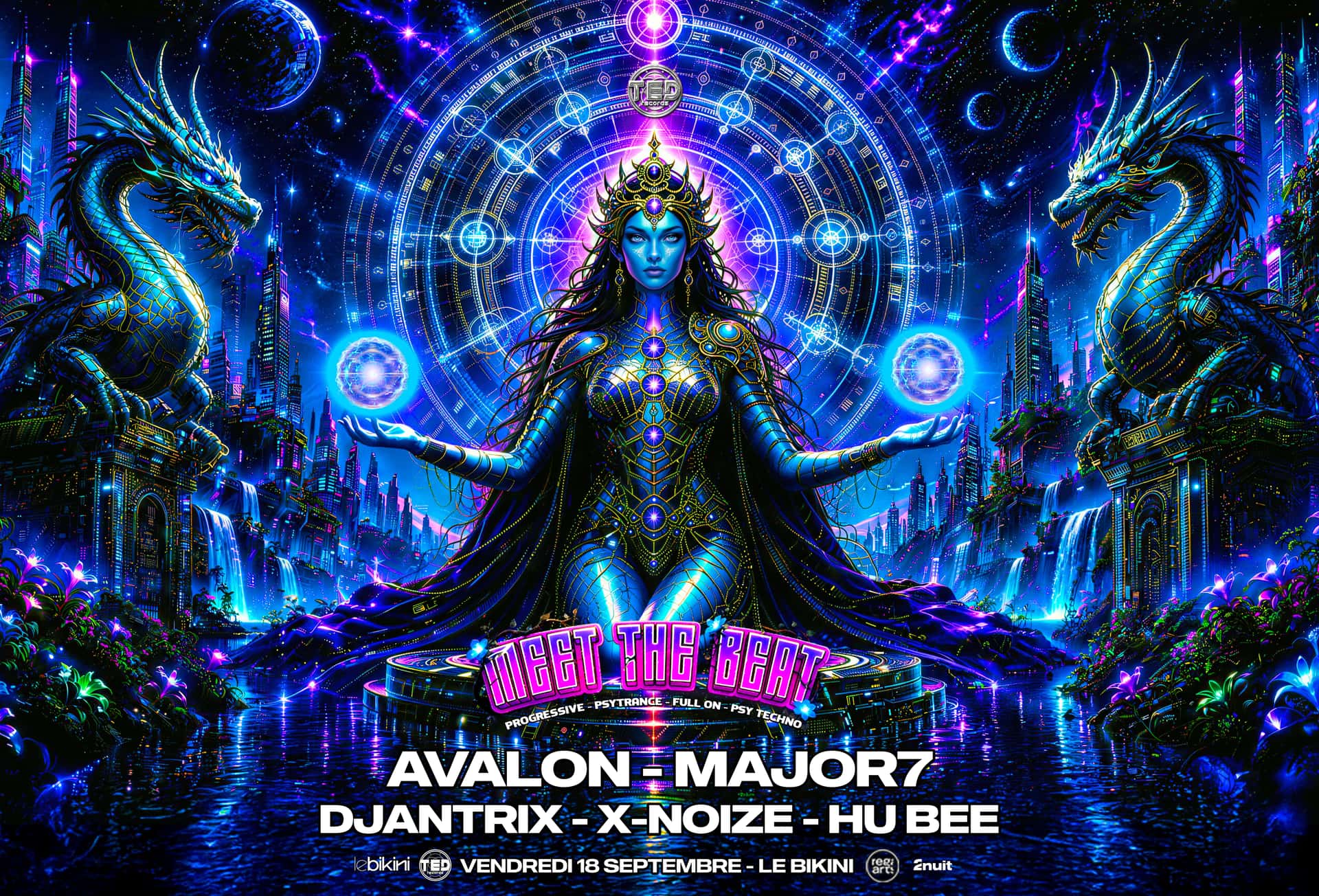 Flyer de Meet The Beat : AVALON + MAJOR7 + DJANTRIX + X-NOIZE + HU BEE