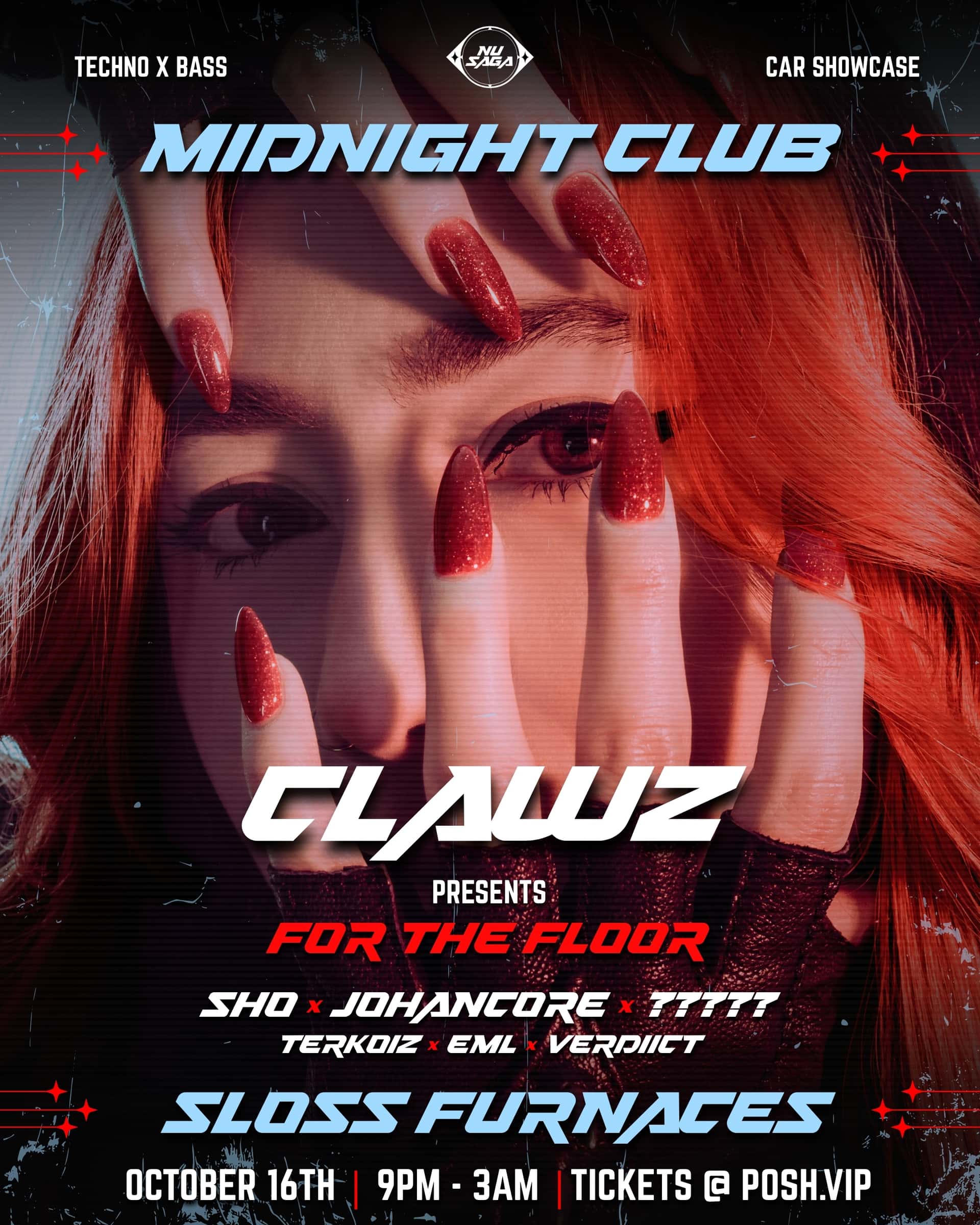 Flyer de Midnight Club Rave Featuring Clawz: For The Floor