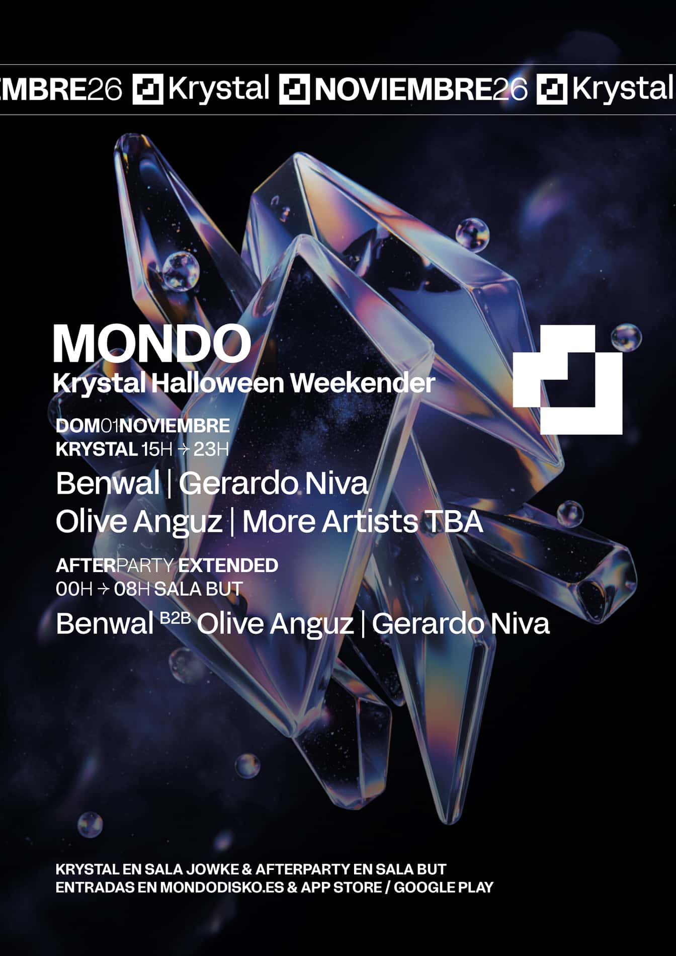 Cartel de MONDO KRYSTAL HALLOWEEN: Benwal / Gerardo Niva / Olive Anguz
