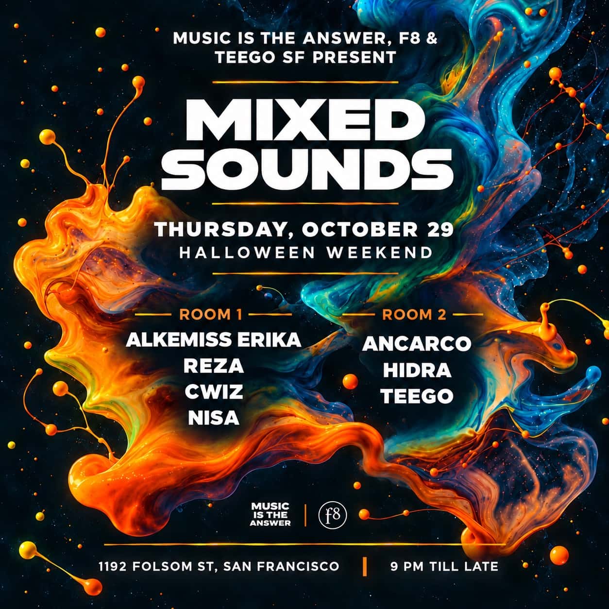 Flyer de Music is the Answer and Teego present Mixed Sounds