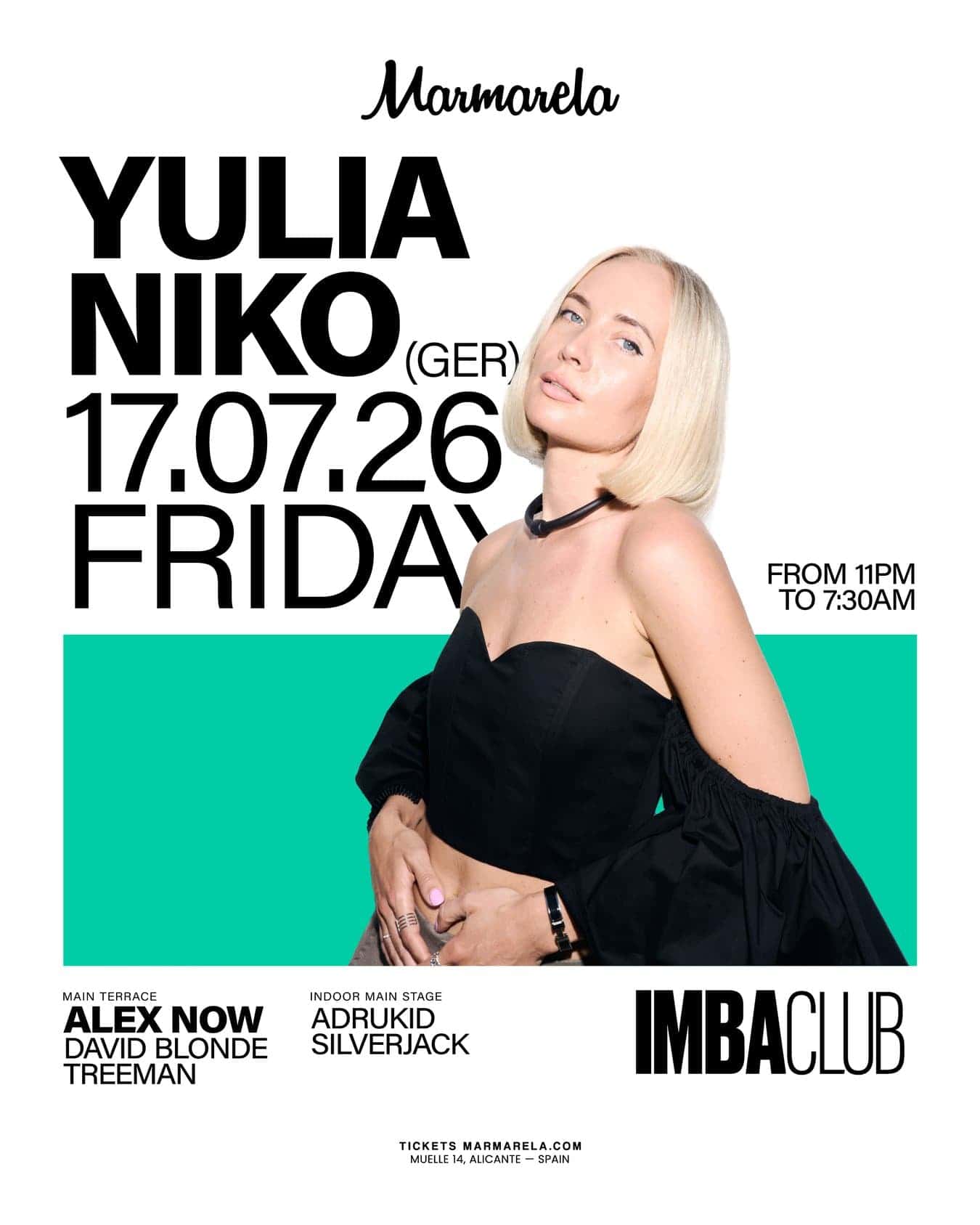 Cartel de NIGHT → IMBA DJs: YULIA NIKO (Main Terrace & Indoor)