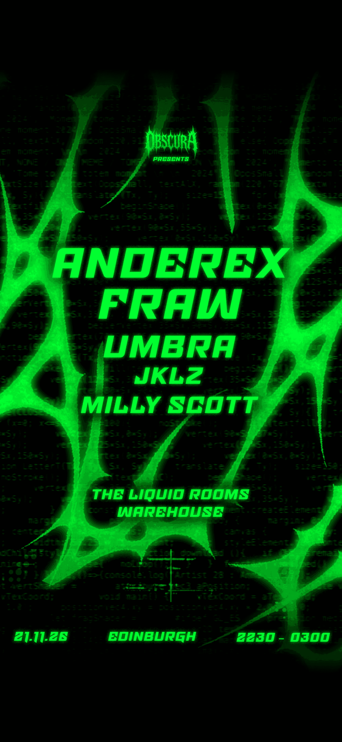 Flyer of Obscura presents: Anderex & Fraw
